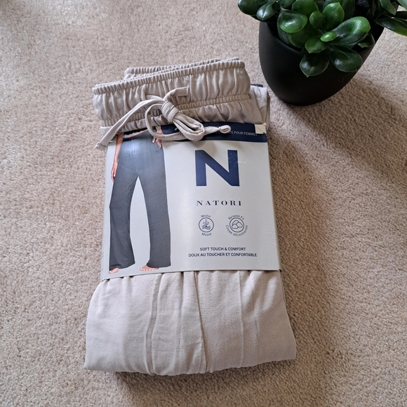 New! Natori Lounge Pants Size Large Beige Grey PJ Pants Casual Neutral Relaxed - Picture 11 of 11